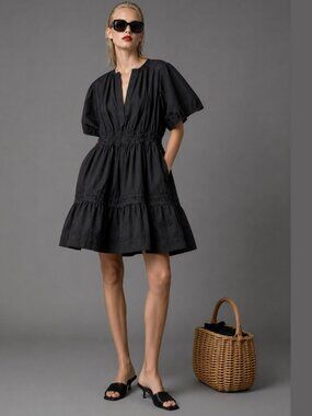 Anthropologie 100% Cotton Black Tiered Mini Dress